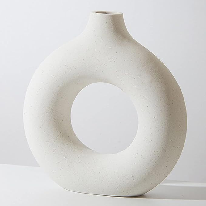White Ceramic Circle Vases, Modern Minimalistic Donut Vase Decor Pampas Dried Flowers Vase Home D... | Amazon (US)