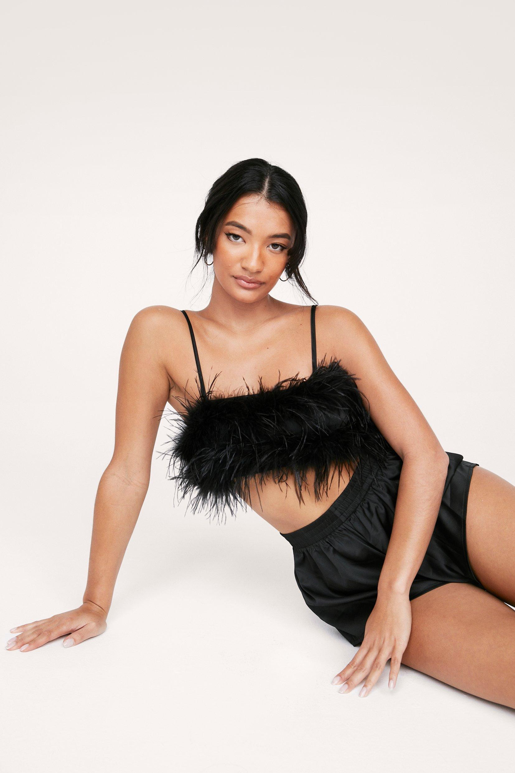 Satin Feather Cami Top and Short Pajama Set | Nasty Gal (US)