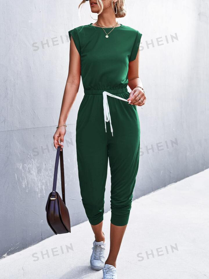 SHEIN LUNE Key Hole Back Fake Drawstring Waist Jumpsuit | SHEIN