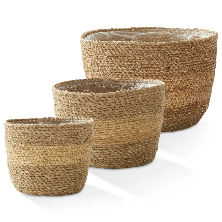 Casafield Set of 3 Seagrass Planter Baskets - Two-Tone, Hand Woven Indoor Flower Pot Covers with ... | Walmart (US)