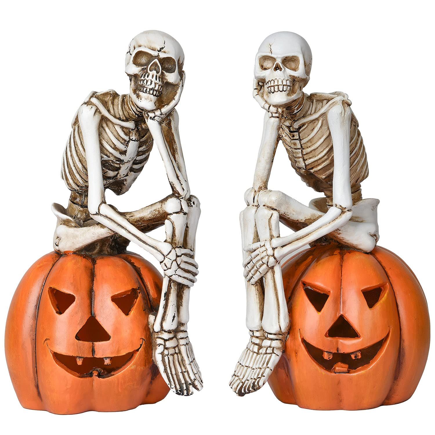 Lvydec Halloween Skeleton and Pumpkin Figurine Lights Decoration, Set of 2 Pre-Lit Jack-o-Lantern wi | Amazon (US)