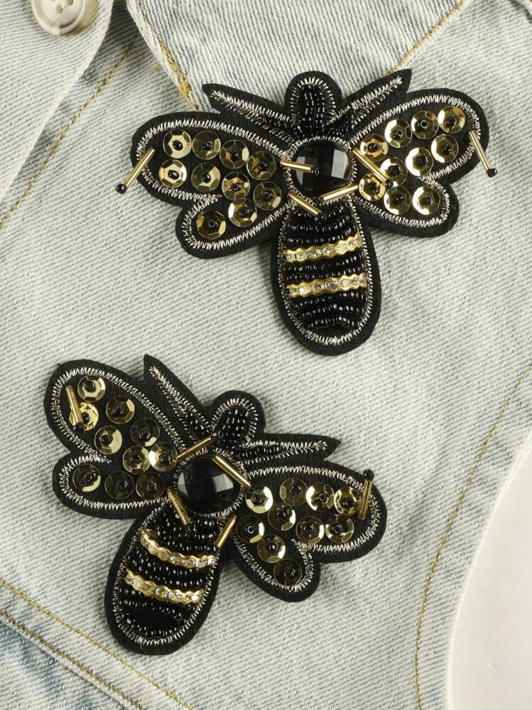2pcs Handmade Beaded Bee Embroidery Cloth Patches For Diy Clothing, Hat, Bag, Shoes, Phone Case Decoration | SHEIN