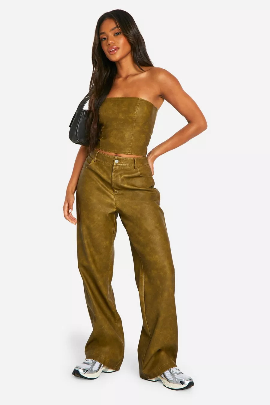 Washed Faux Leather Straight Leg Pants | boohoo (US & Canada)