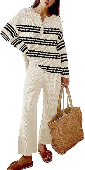 ETCYY NEW Women's Two Piece Trendy Sweater Set Outfit Knit Lounge Set Oversized Pullover Wide Leg Pa | Amazon (US)