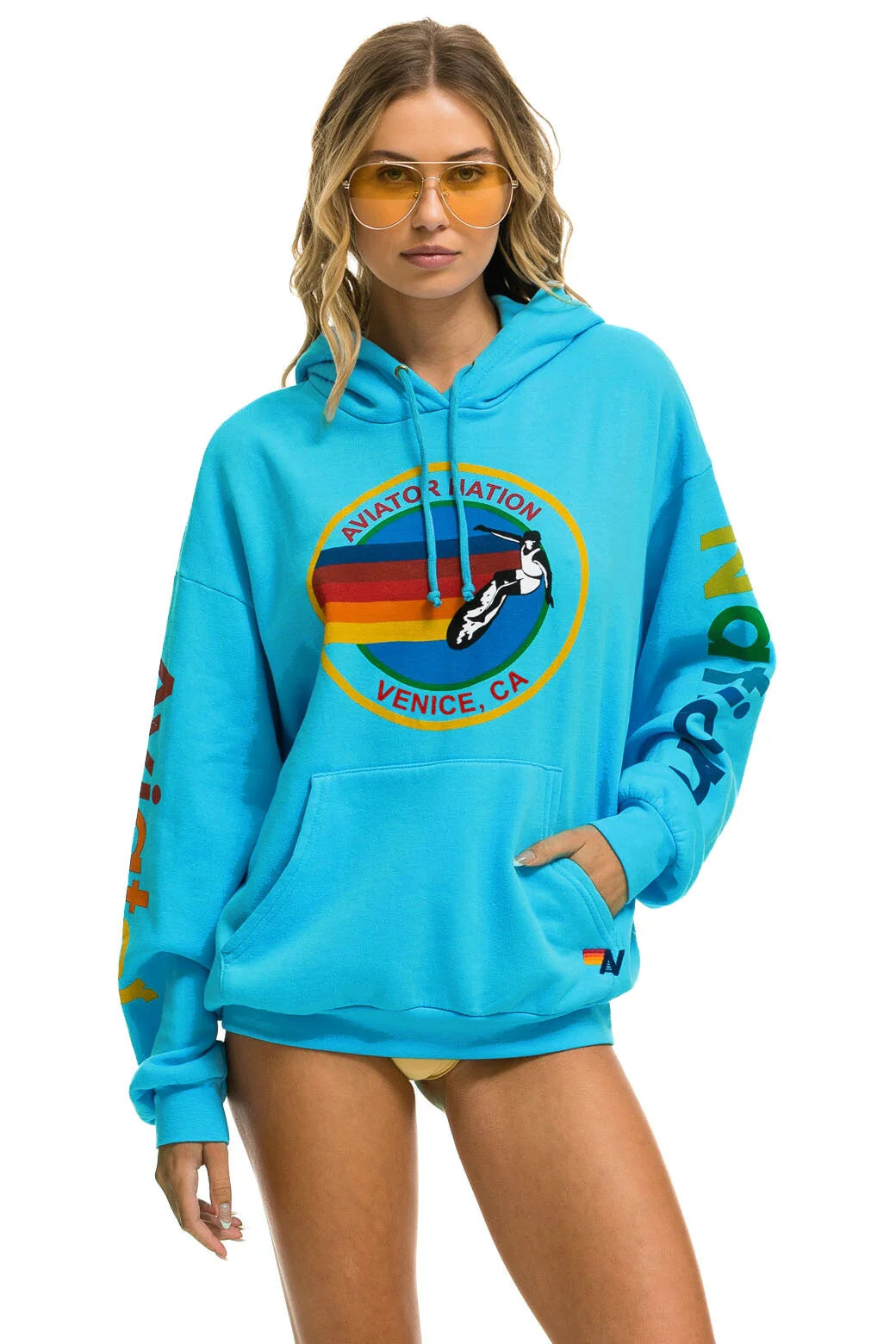 AVIATOR NATION RELAXED PULLOVER HOODIE - NEON BLUE | Aviator Nation