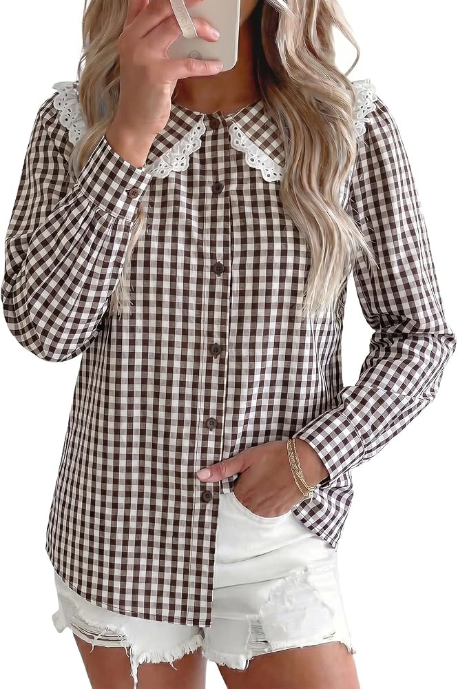 Astylish Women 2026 Fall Clothes Outfits Gingham Button Down Shirts Tops | Amazon (US)