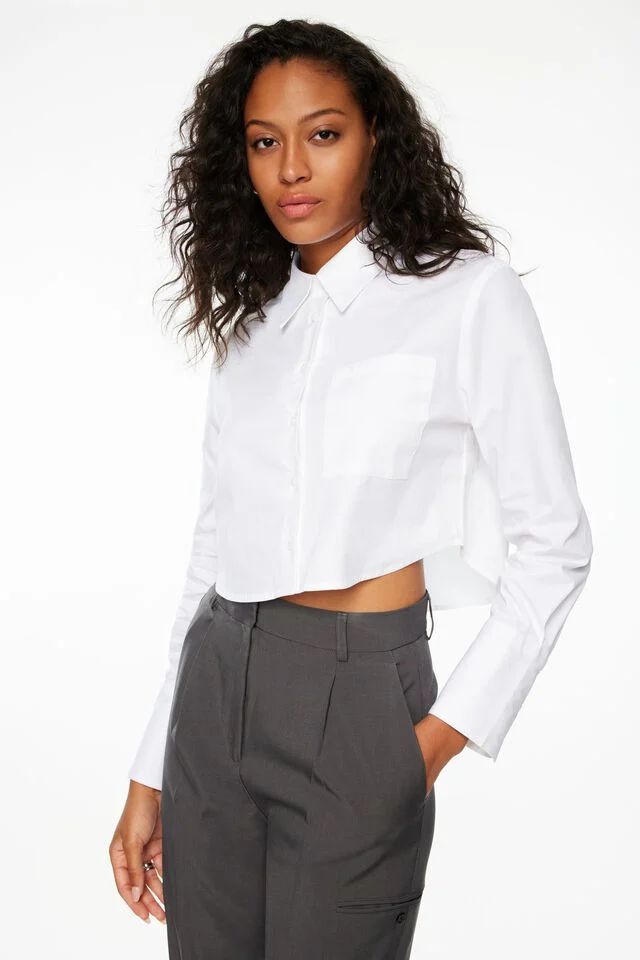 Cropped Poplin Button Up Shirt | Dynamite Clothing
