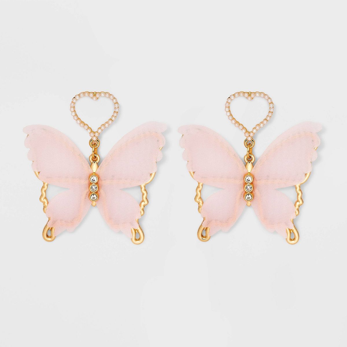 Open Heart Post and Butterfly Layered Drop Earrings - Wild Fable™ Light Pink | Target