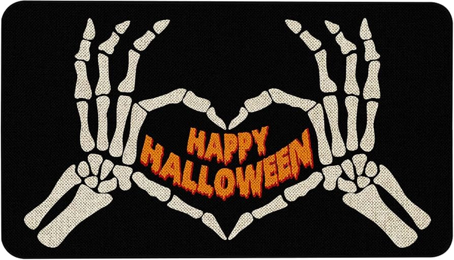 Mloabuc Happy Halloween Black Hand Bone Door Mat Front Door Mat Non Slip Rubber Backing, Skull In... | Amazon (US)