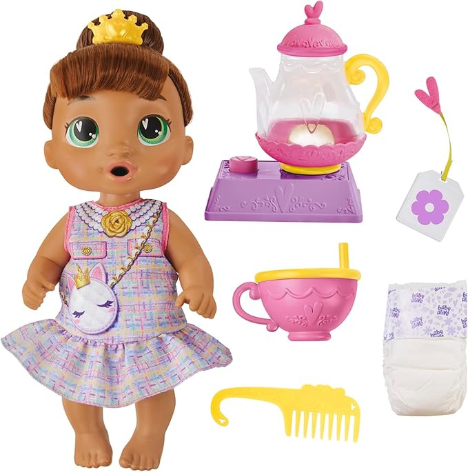 Baby Alive Bubbly Tea Party Sophia Sparkle Doll with Teapot Accessories, Brown Hair, 11 Inches, T... | Amazon (US)