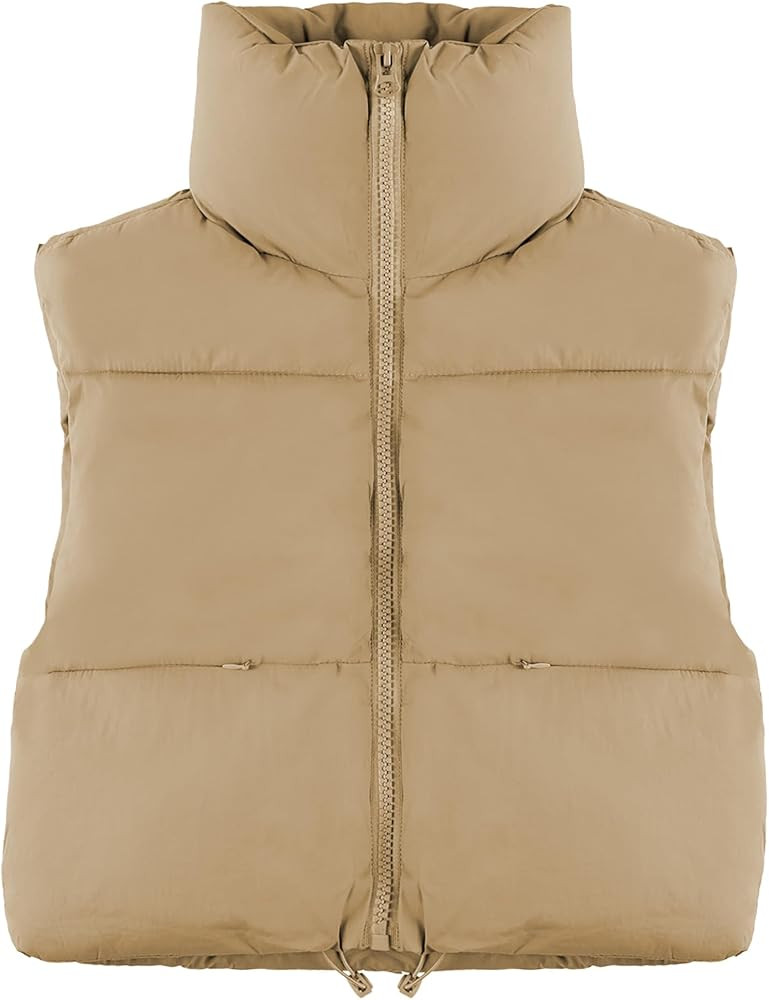 Hixiaohe Women's Winter Crop Vest Puffer Lightweight Stand Collar Padded Vest Zip Up Sleeveless J... | Amazon (US)