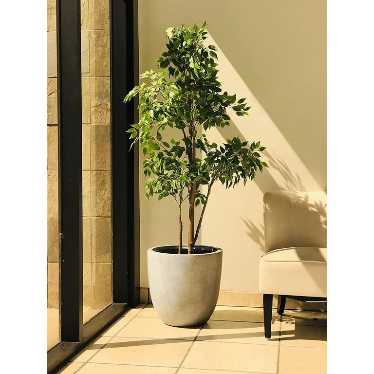 18" Round Concrete Planter – Large Indoor/Outdoor Plant Pot with Drainage Hole & Rubber Plug, W... | Walmart (US)