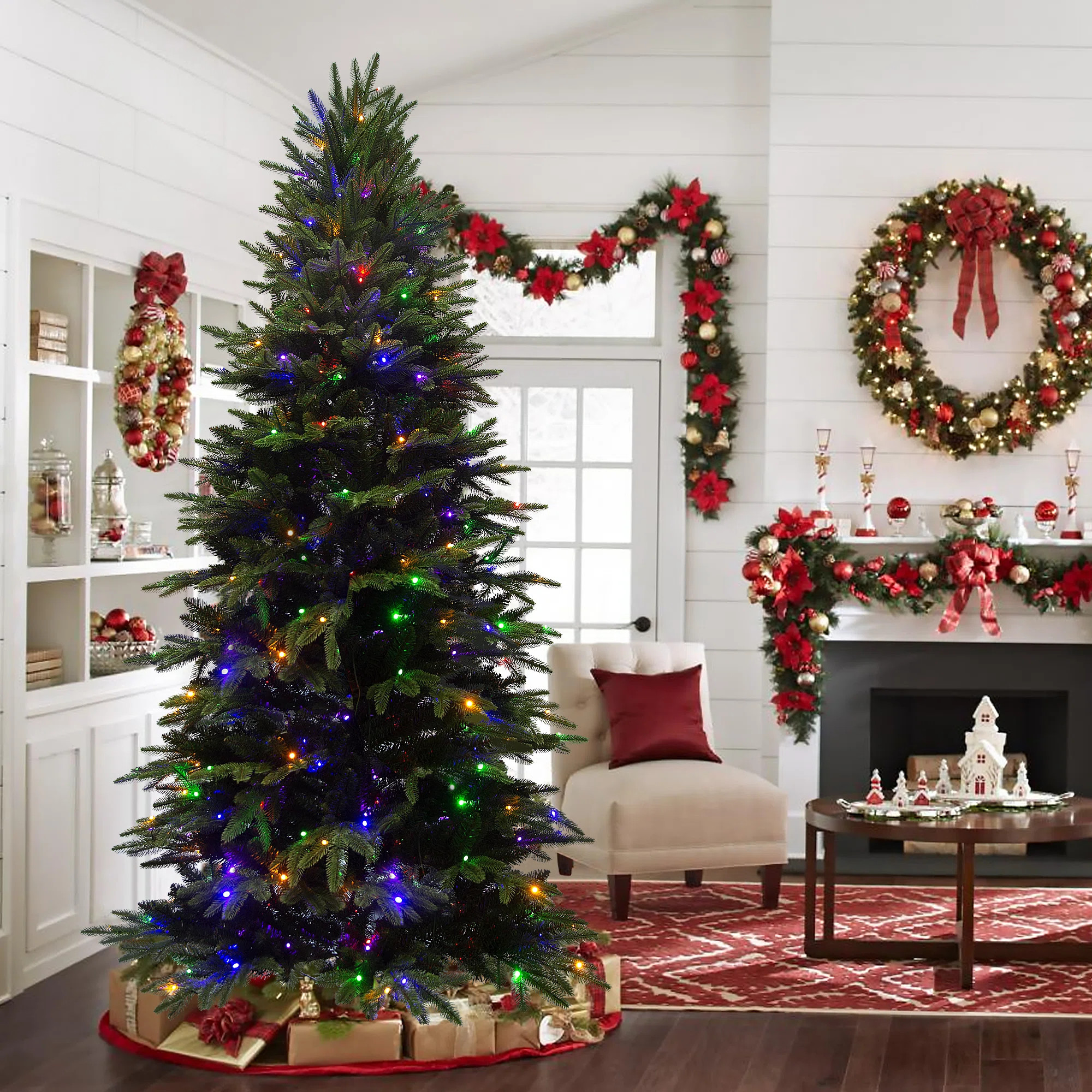 Pre-Lit Artificial Christmas Tree With Led Lights, 9 Lighting Modes, And Hinged Branches | Wayfair North America