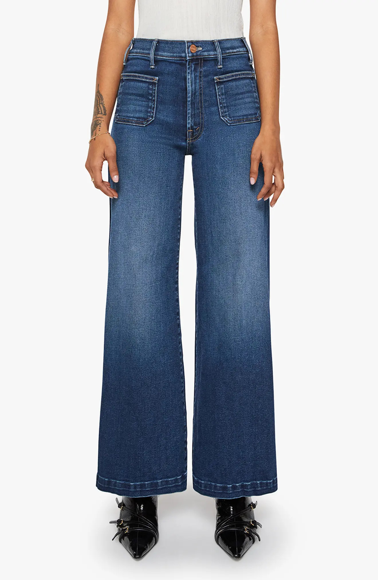 MOTHER The Li'l Hustler Roller Sneak High Waist Wide Leg Jeans in Taking Chances at Nordstrom, Size 33P | Nordstrom