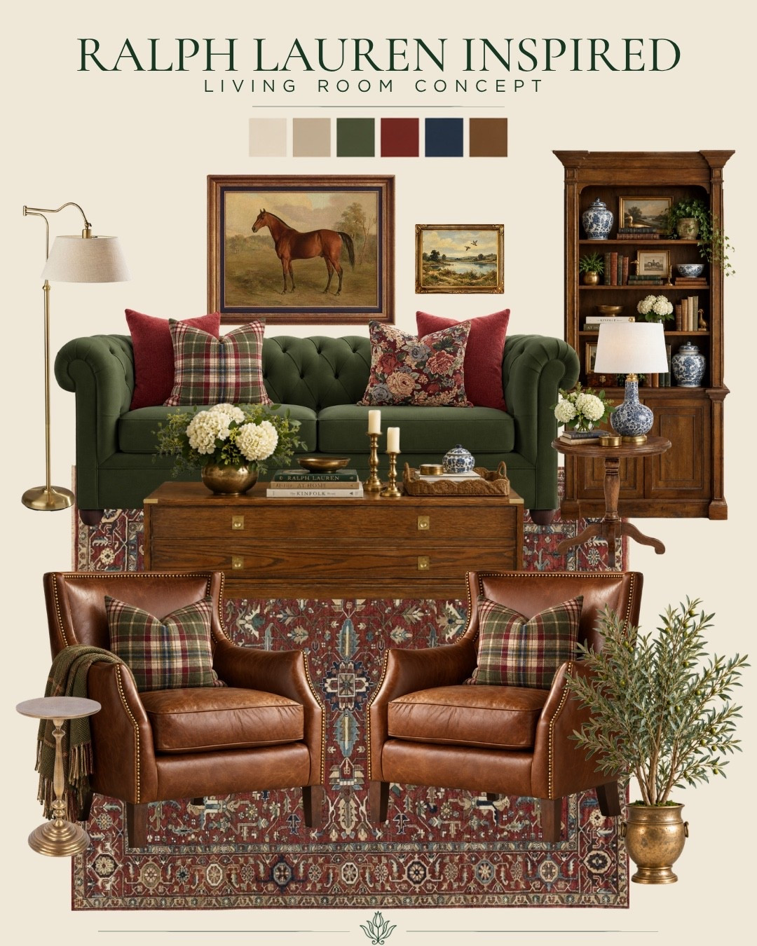 A collected, Ralph Lauren-inspired living room layered with deep hunter green, warm leather, rich wood tones, tartan, antique brass and a classic Persian-style rug. I love how the mix of traditional pieces and patterns gives the room a timeless, lived-in feel without feeling overly matched. Tap to shop the pieces I used to create this look.

#LTKmomlife #LTKSeasonal #LTKHome