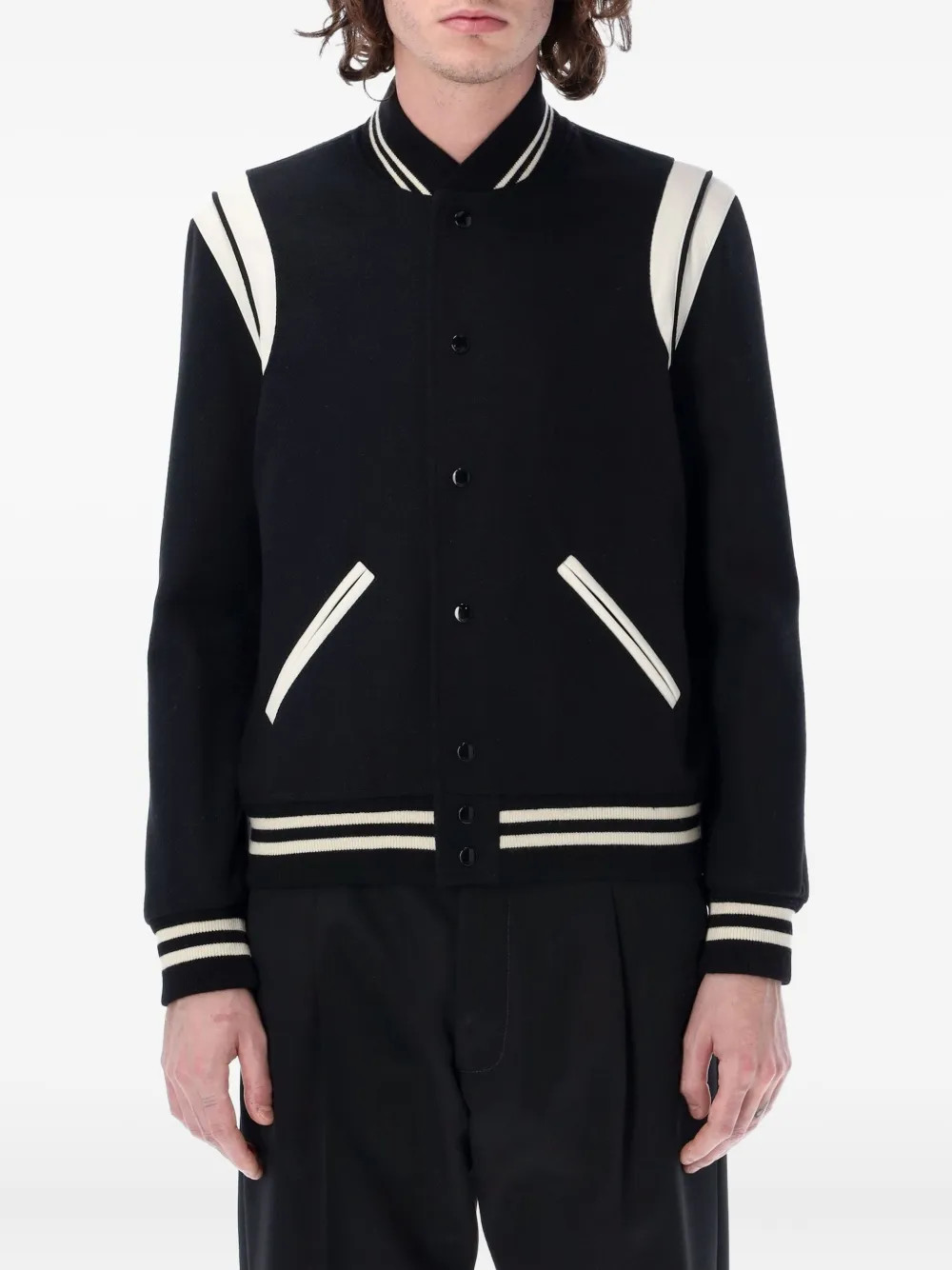 Saint Laurent Teddy buttoned bomber jacket - Black | Farfetch Global