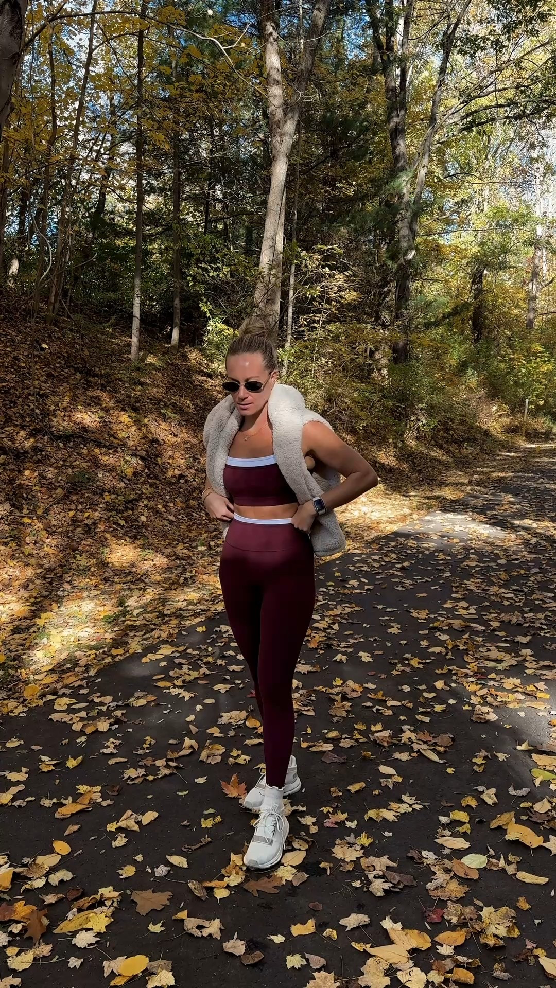 Morning walk fit wearing YPB set, size small in both and cozy Amazon fleece! 