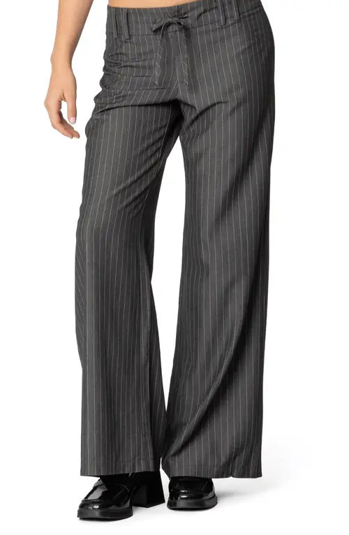 EDIKTED Mayla Pinstripe Drawstring Wide Leg Pants in Gray at Nordstrom, Size Medium | Nordstrom