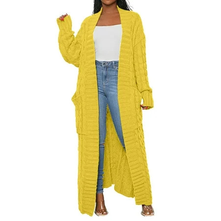 yanlanliang Womens Cardigan Women s Solid Color Long Sleeved Loose Knit Sweater Outerwear Long Cardigan Womens Fall Tops Long Cardigans For Women Clearance Yellow 4XL | Walmart (US)