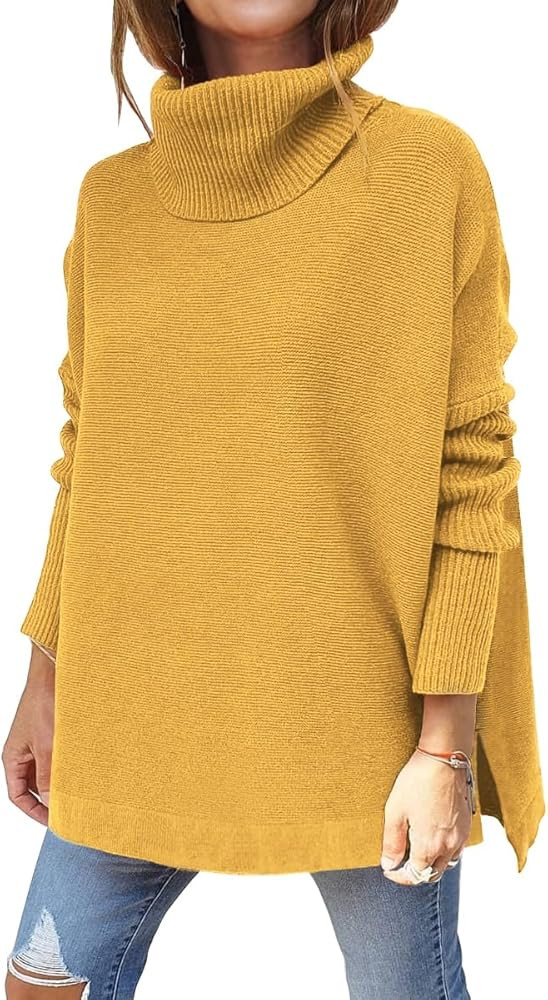 LILLUSORY Women's Turtleneck Oversized Sweaters 2023 Fall Long Batwing Sleeve Spilt Hem Tunic Pul... | Amazon (US)