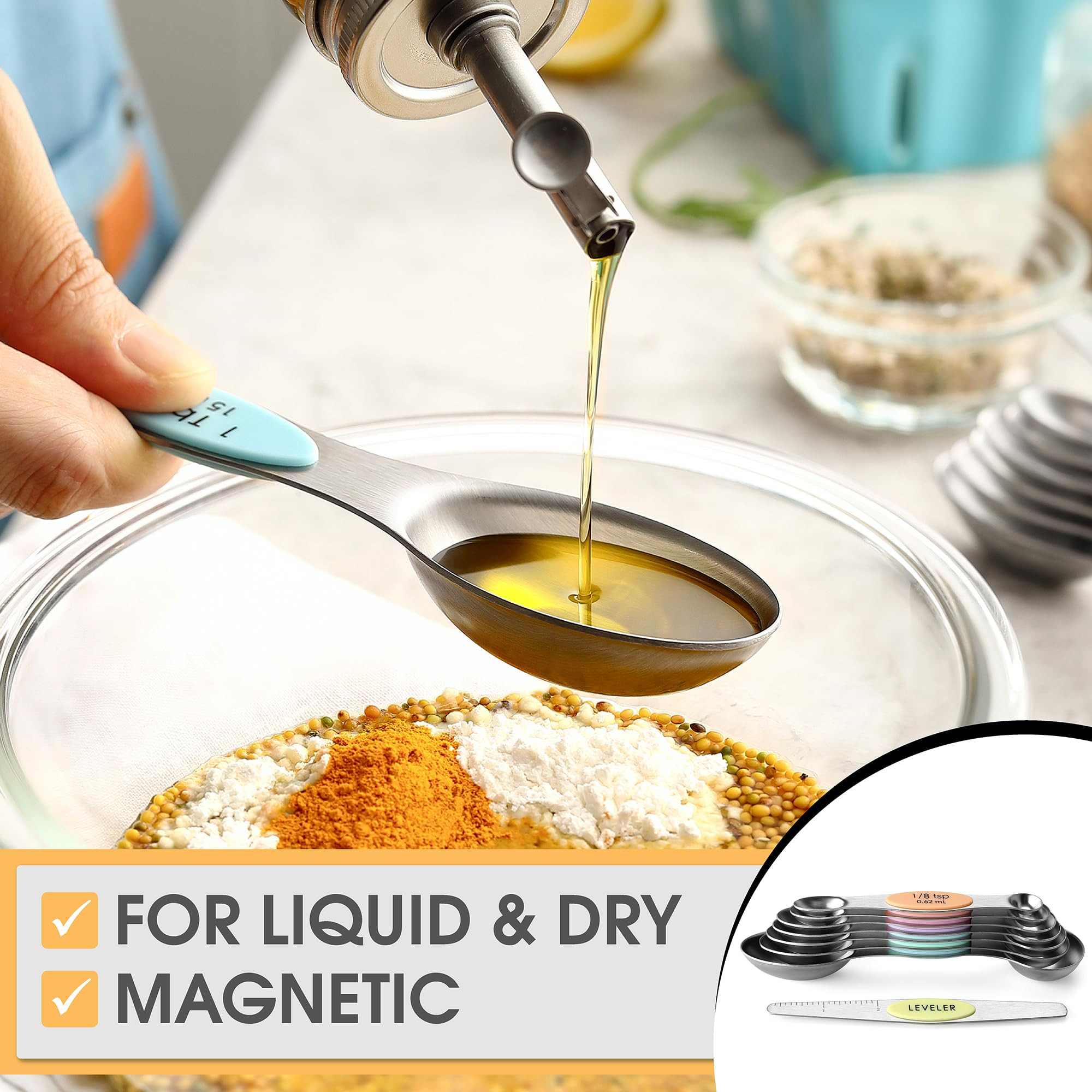 Spring Chef Stainless Steel Magnetic Measuring Spoons Set of 8 with Leveler, Stackable Magnetic T... | Amazon (US)