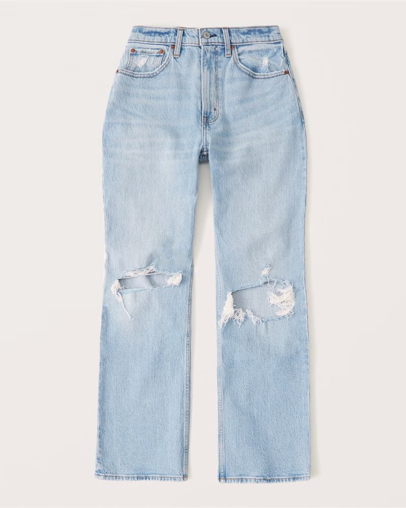 Abercrombie & Fitch Women's Curve Love 90s Ultra High Rise Relaxed Jeans in Light Ripped Wash - Size | Abercrombie & Fitch (US)