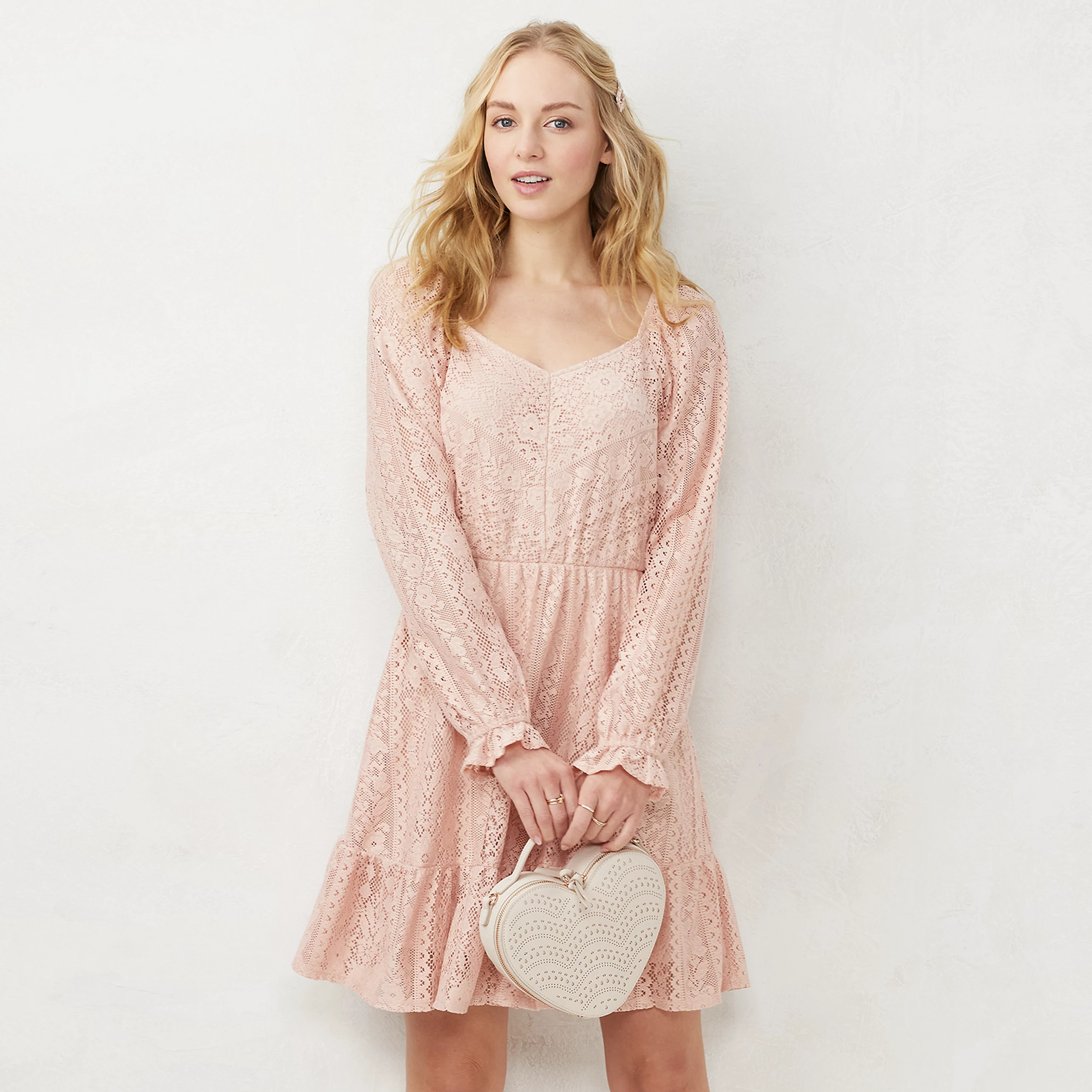 Women's LC Lauren Conrad Long Sleeve Lace Mini Dress | Kohl's