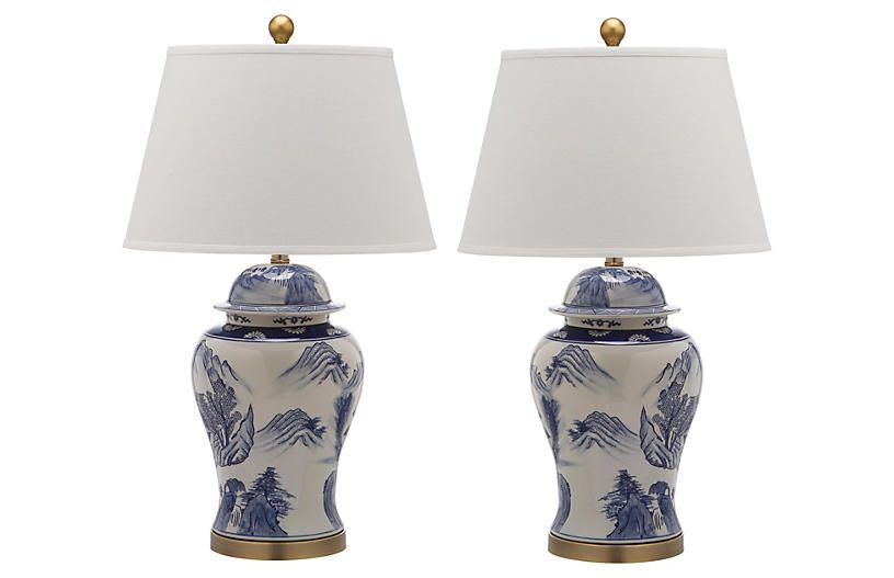 S/2 Shanghai Table Lamps, Blue/White | One Kings Lane