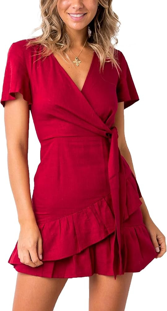 Relipop Summer Women Short Sleeve Print Dress V Neck Casual Short Dresses | Amazon (US)