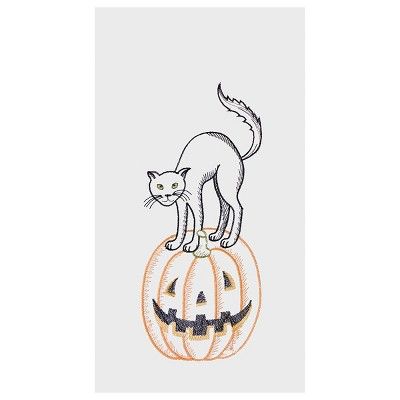 C&F Home Cat On Pumpkin Flour Sack Embroidered Cotton Kitchen Towel | Target