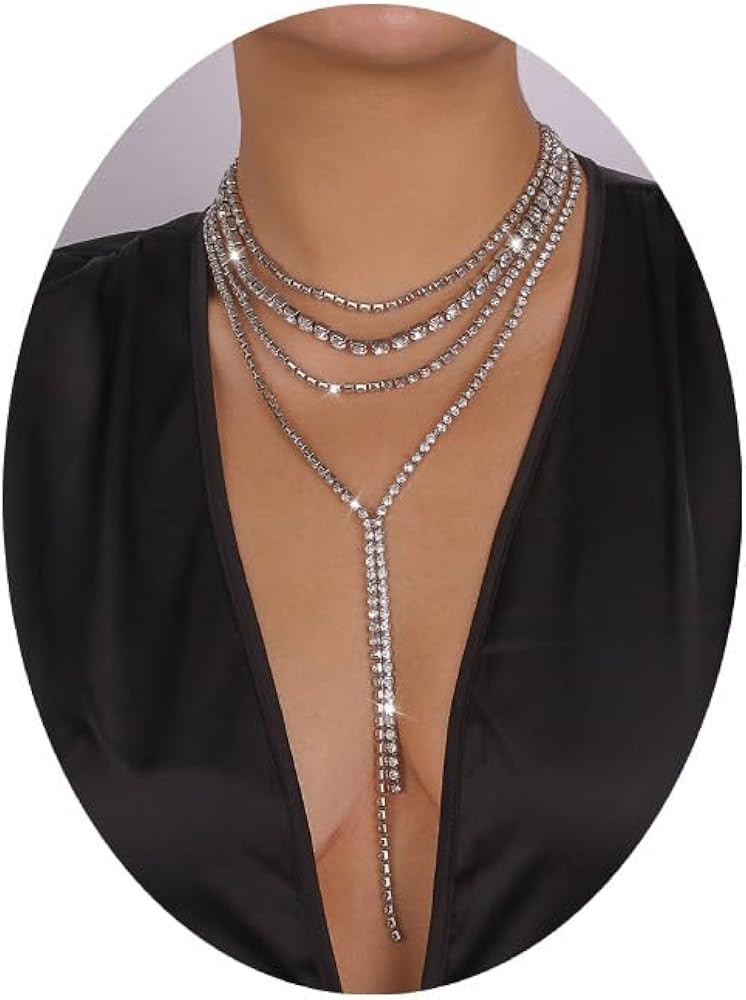FUTIMELY Boho Layered Rhinestone Necklaces for Women Long Pendant Y-Necklaces Crystal Choker Chai... | Amazon (US)