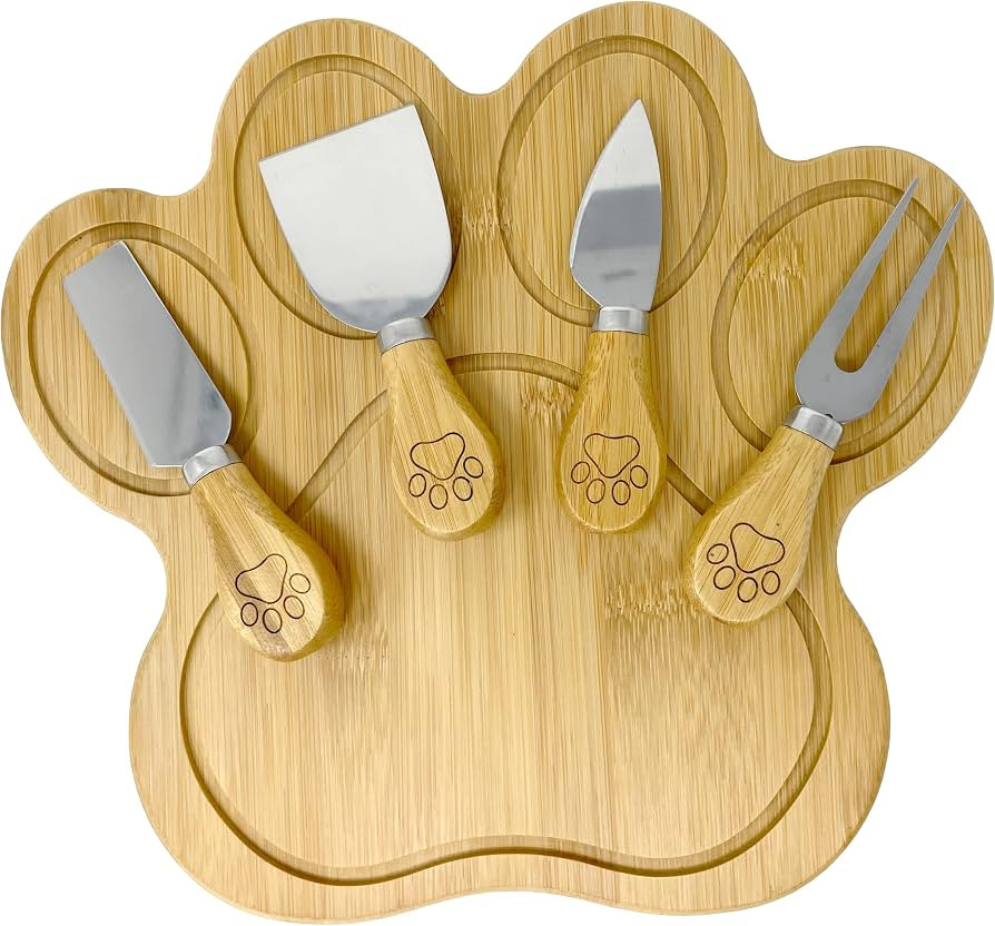 Pet Fit For Life Paw Shaped Natural Bamboo Charcuterie Board & 4 Utensils | Amazon (US)