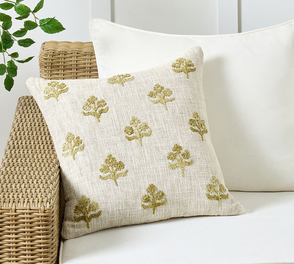 Bouquet Embroidered Outdoor Pillow | Pottery Barn (US)