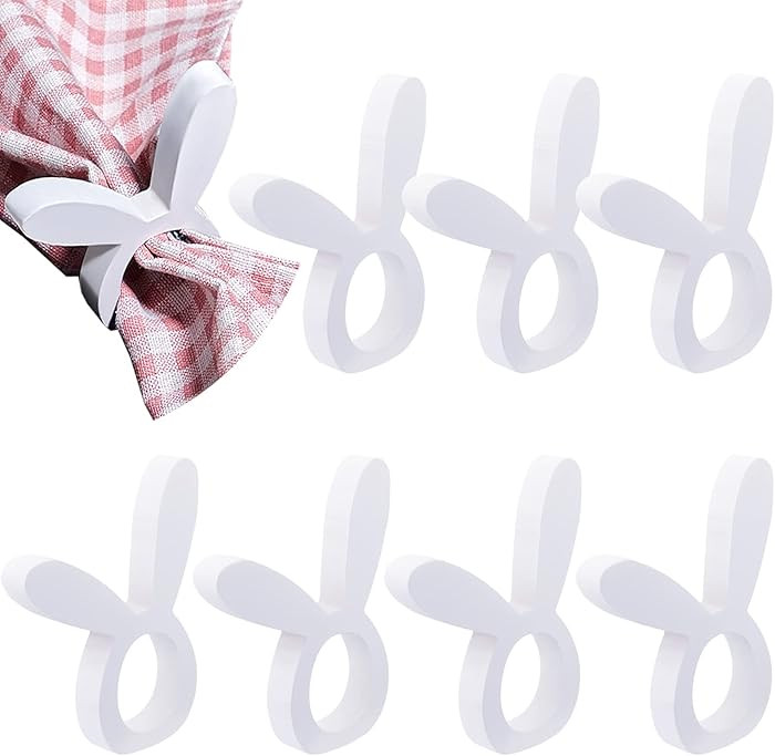 Patelai 8 Pieces Wooden Easter Bunny Rabbit Napkin Rings Wooden Dinner Easter Napkins Ring Table ... | Amazon (US)