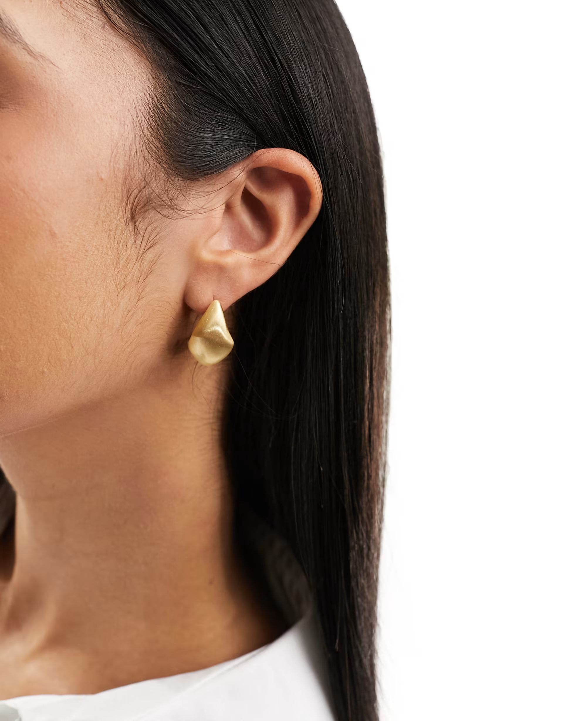 ASOS DESIGN stud earrings with brushed molten design in gold tone | ASOS (Global)