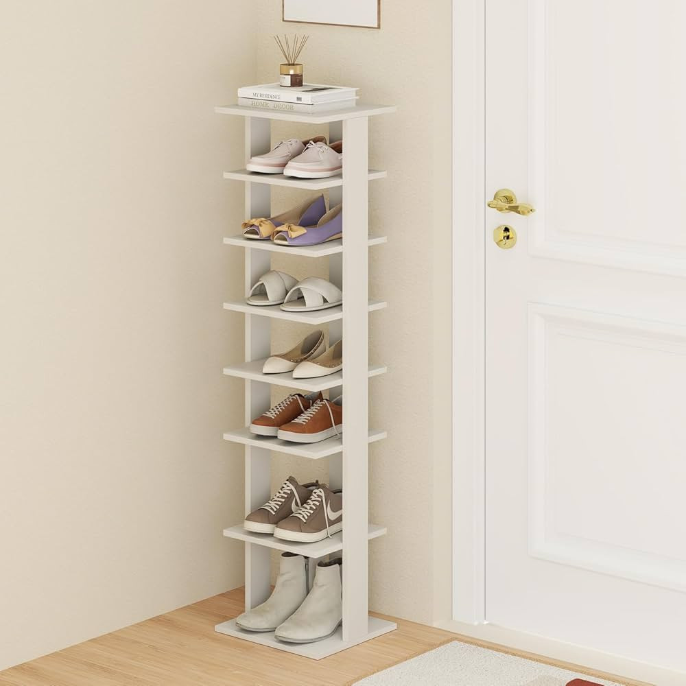 Tangkula 8-Tier Vertical Shoe Rack, Space-Saving Corner Shoe Organizer for 7 Pairs, Narrow Shoe S... | Amazon (US)