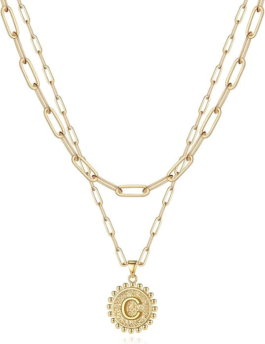 Yoosteel Gold Initial Necklaces for Women, 14K Gold Plated Dainty Layering Paperclip Link Chain N... | Amazon (US)