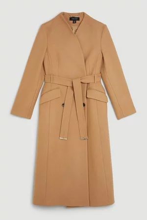 Italian Wool Blend High Neck Belted Midaxi Coat | Karen Millen UK + IE + DE + NL