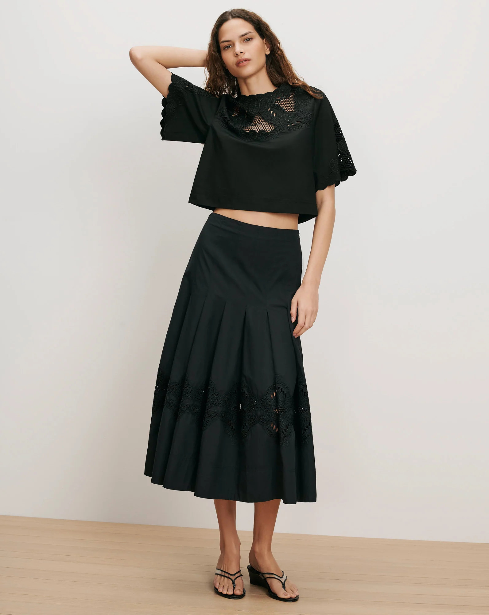 Veronica Beard Fynnley Embroidered Midi Skirt Black | Veronica Beard