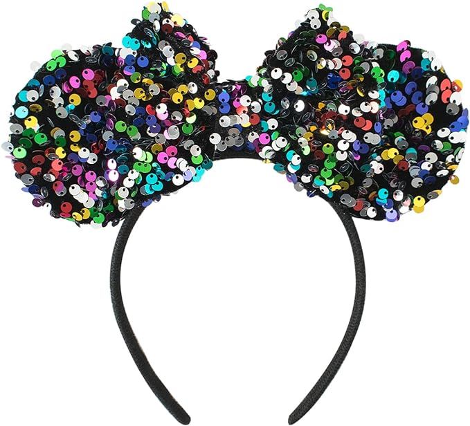 Tutu.kk Mouse Ears Sequin Bow Headbands Birthday Party Princess Decoration Cosplay Costume for Wo... | Amazon (US)
