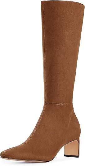DREAM PAIRS Women's Knee High Suede Chunky Heel Side Zipper Fashion Boots | Amazon (US)