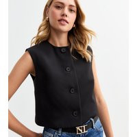 Women's Black Woven Side Slit Cropped Waistcoat New Look | New Look (UK)