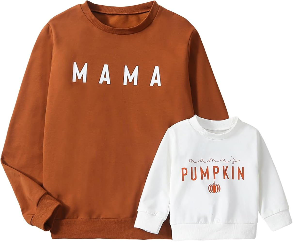 Biayxms Mommy and Me Family Matching Outfits Hallowen Pumpkin Long Sleeve Sweatshirts Tops Mama M... | Amazon (US)