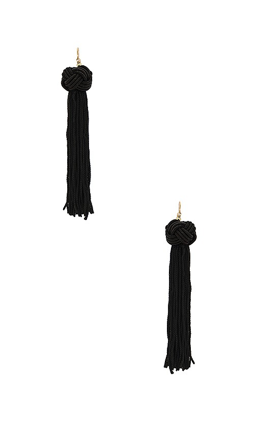 Vanessa Mooney Astrid Knotted Tassel Earring in Black | Revolve Clothing