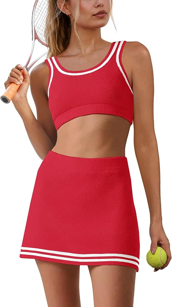 Panadila Womens 2 Piece Skirt Set Workout Outfits Tennis Skorts with Built-in Shorts and Sports B... | Amazon (US)