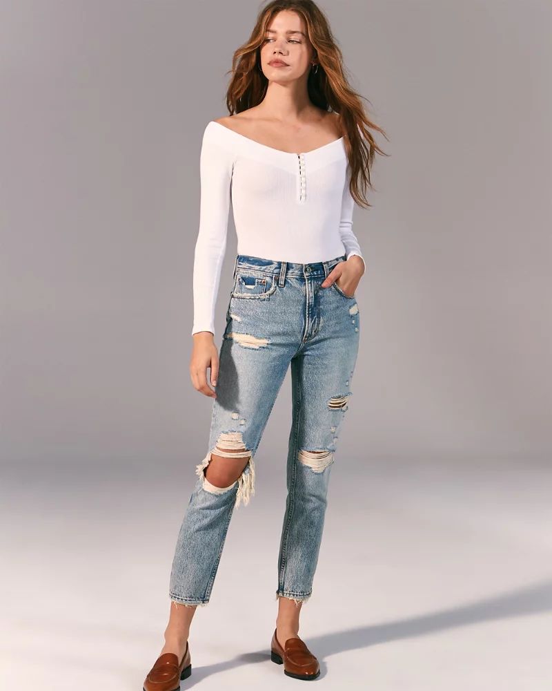 Ripped High Rise Mom Jeans | Abercrombie & Fitch US & UK