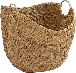 Deco 79 Seagrass Handmade Large Woven Storage Basket with Ring Metal Handles, 21" x 17" x 19", Br... | Amazon (US)