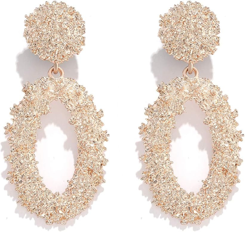 Statement Drop Earrings For Women Girls Boho Textured Dangle Earrings Gorgeous Geometric Oval Rai... | Amazon (US)