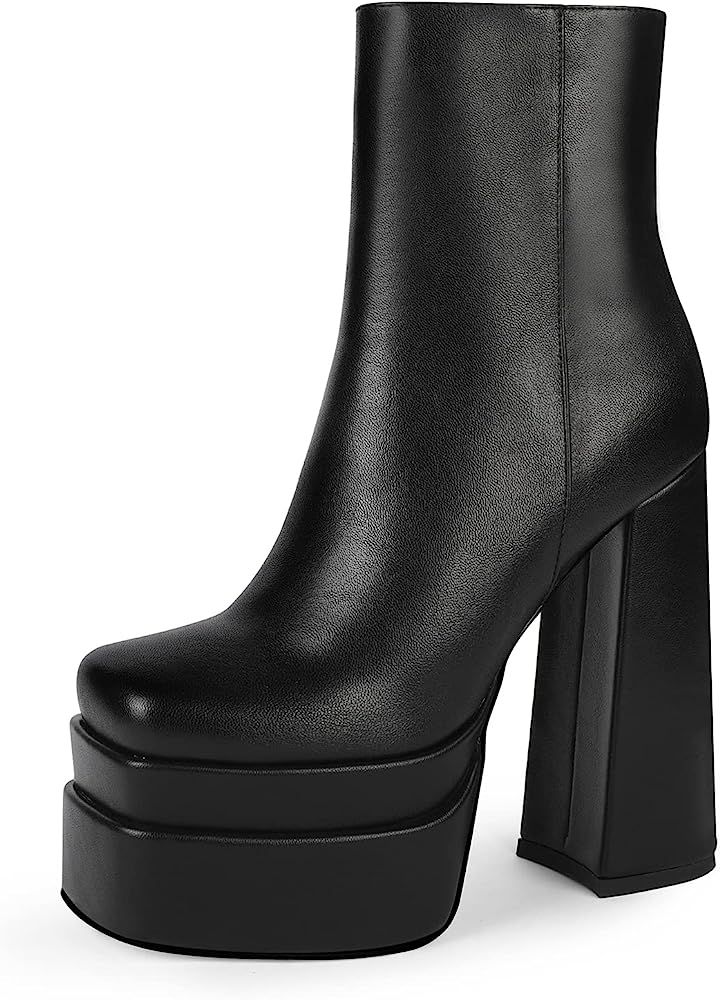 WETKISS Platform Boots for Women, with Sassy Platform, Chunky Heel, Square Toe and Side Zipper De... | Amazon (US)