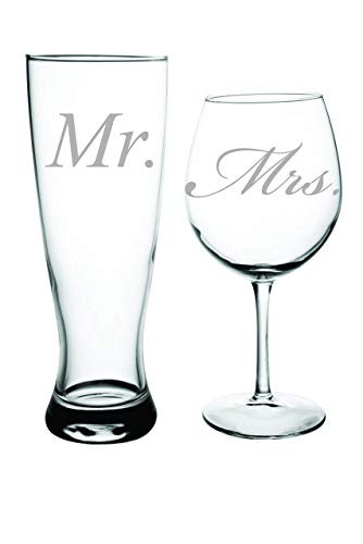 C M Mr. and Mrs. Beer and wine glass set - Perfect Bride and Groom toasting glasses. Great Couple... | Amazon (US)